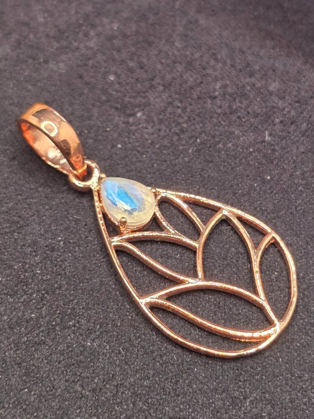 Moonstone Copper Leaf Pendant Teardrop Gemstone Jewelry